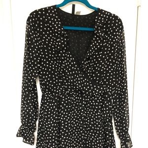 H&M Black with white polka dot mini wrap dress
